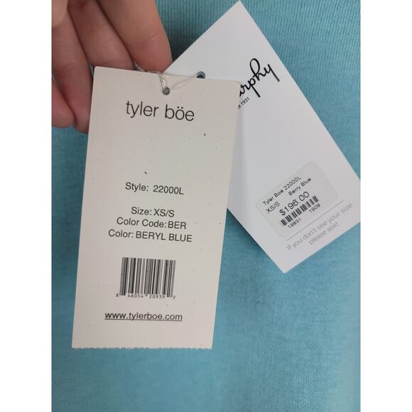 Tyler Boe NWT Women's Teal Turquoise Beige Fringe Cashmere Bland Poncho Sz XS/S - Picture 5 of 11